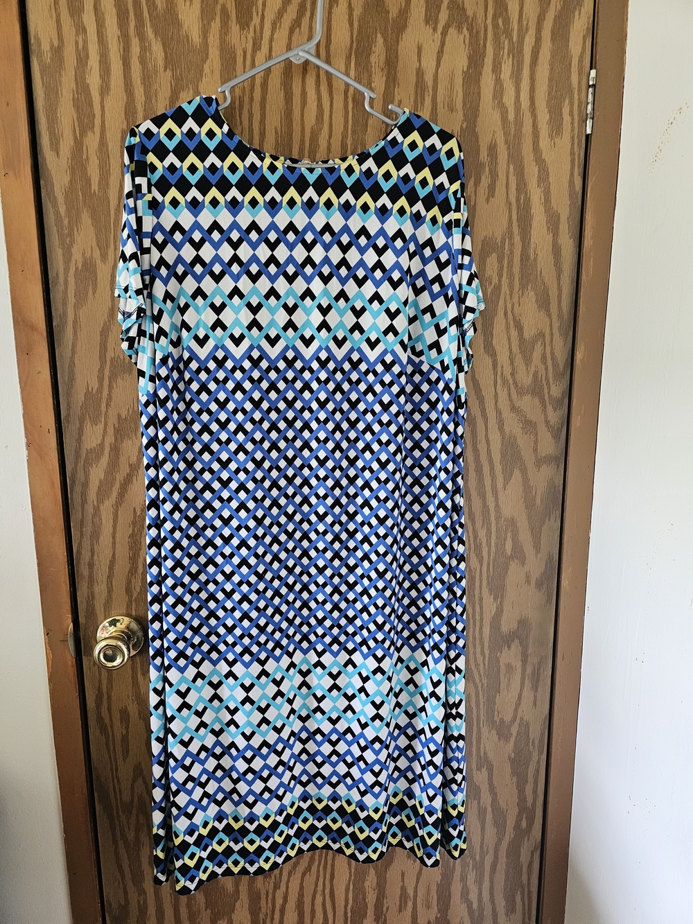 London Times Blue and Aqua Geometric Midi Dress